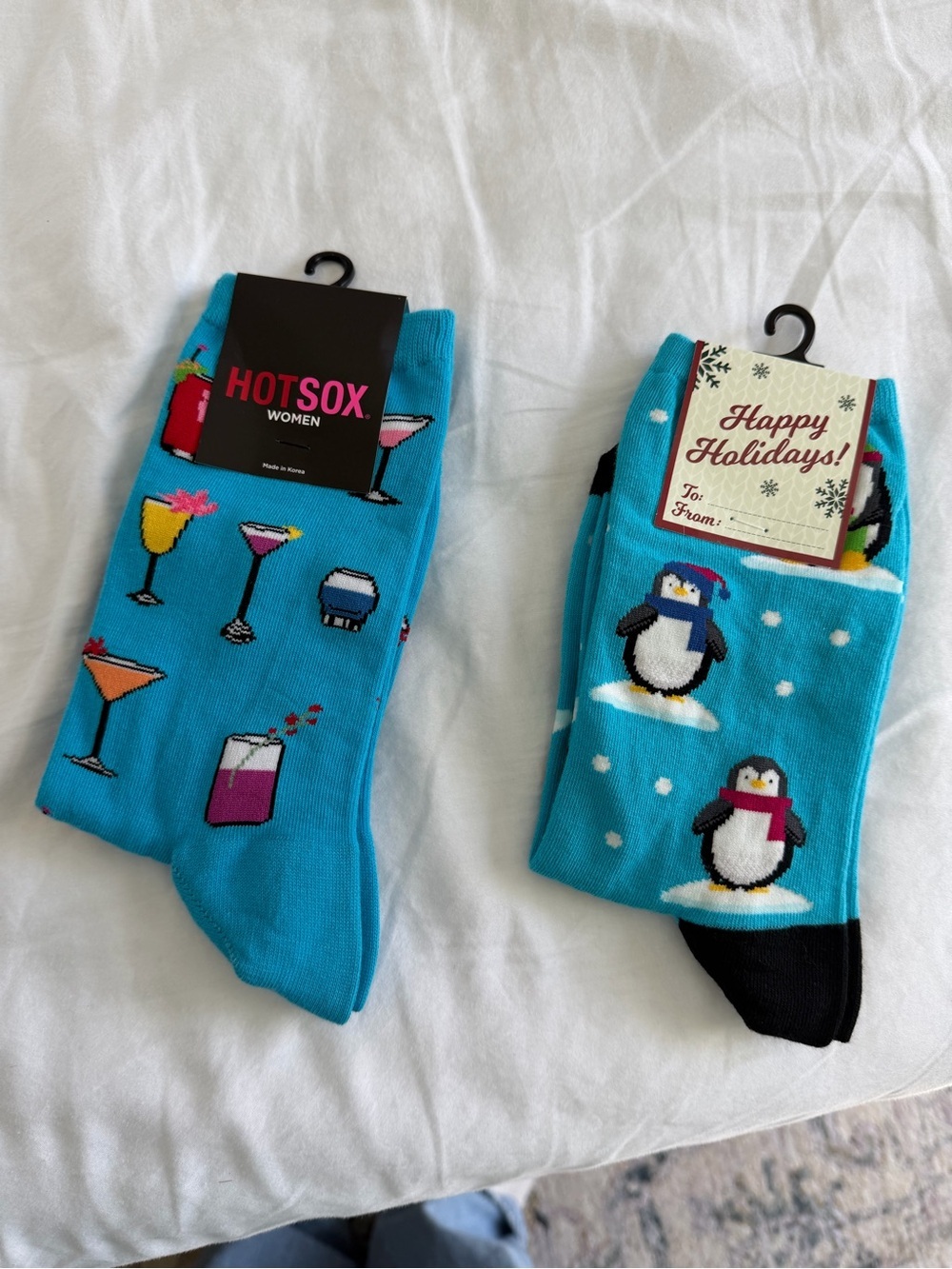 Hot Sox Blue Novelty Cocktail & Penguin Socks - 2-Pack